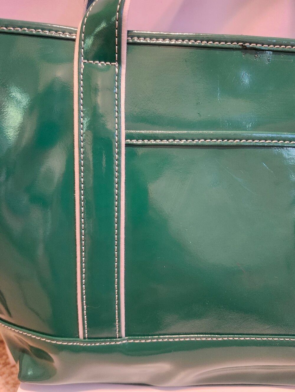 Lands' End Emerald Green Patent Leather Classic Tote Bag Retail $150 - Picture 2 of 8
